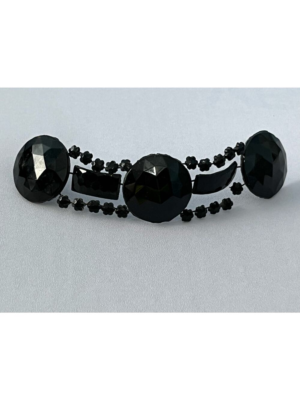 VTG Victorian Black Glass Brooch Multi Faceted Bead Mourning Style Pin Flaw
